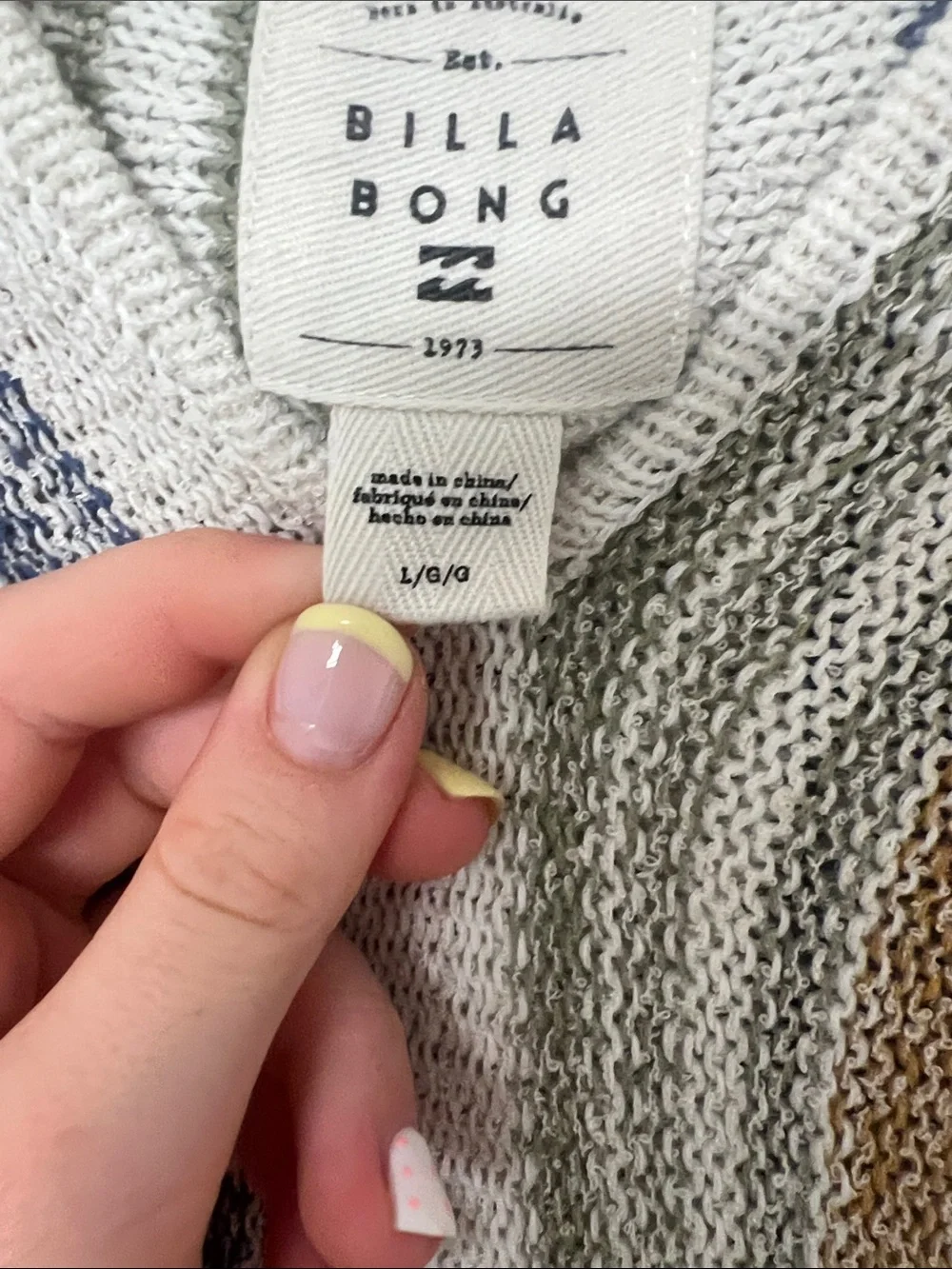 Billabong Coral, Blue & Tan Striped V-Neck Knit Hoodie - Picture 4 of 6